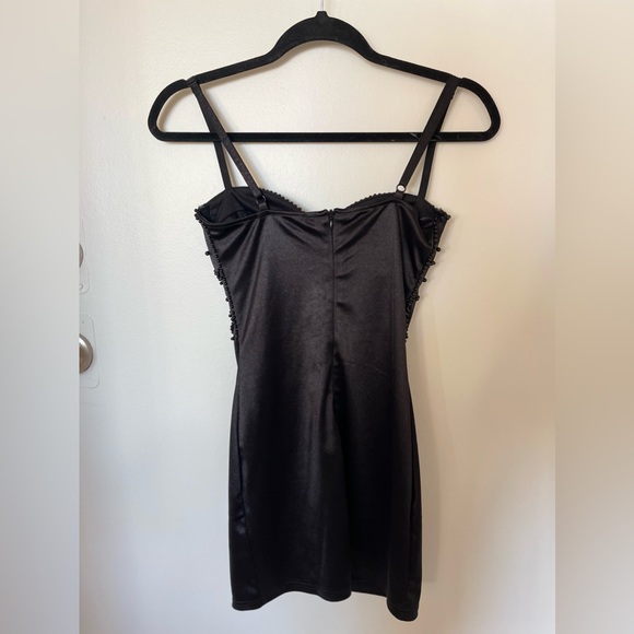 Black Satin Beaded Bustier Bodycon Mini Dress - Picture 5 of 7